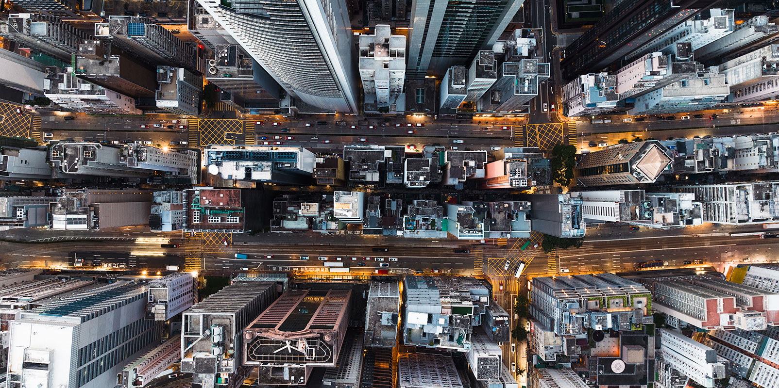 Aerial shot of city.